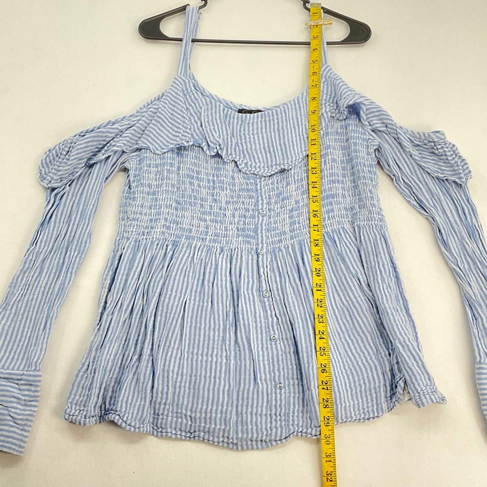 Jessica Simpson Blue White Striped Cold Shoulder Smocked Top 2X Womens Plus Size - Picture 4 of 7